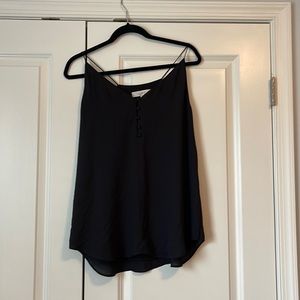 Loft Black silky flowy tank. Button front feature